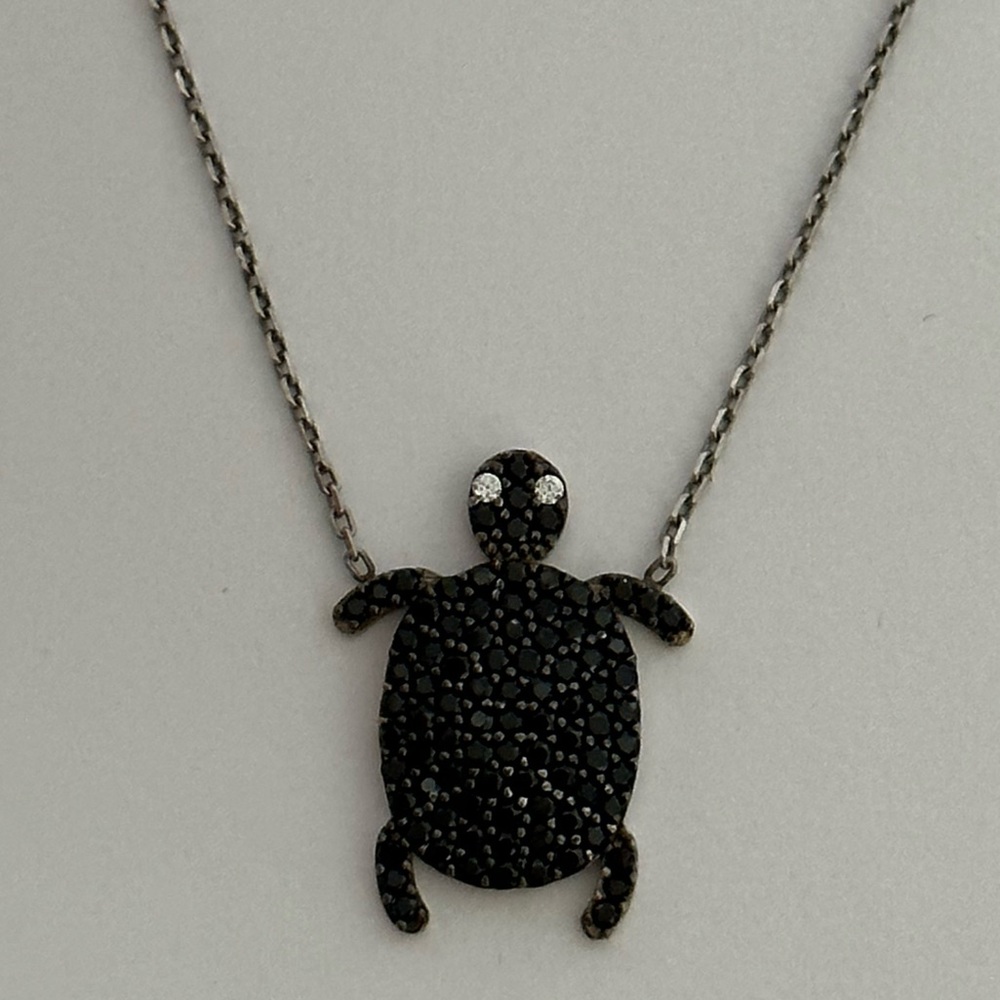 925 Silver turtle necklace black cubic zirconia cz stones